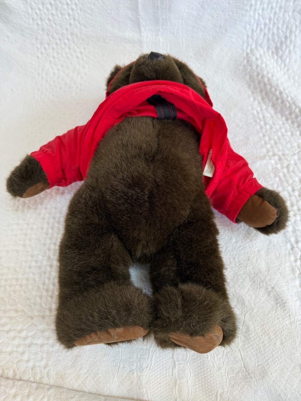 Vintage LL Bean Plush Brown Teddy Bear W/ Red Rain Parka Anorak Jacket - Picture 5 of 8